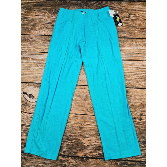 NWT Sharon Anthony Womens Light Blue Linen Rayon Pants Zipper Pockets READ - Picture 1 of 12